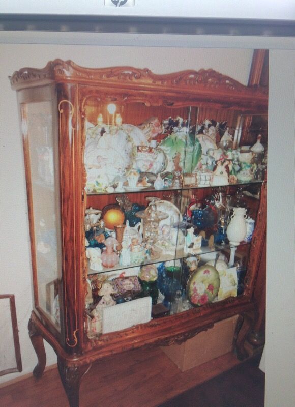 Amazing Antique French Victorian Curio Cabinet Inlaid Carved