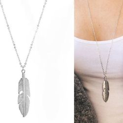 NEW Fashion Feather Pendant Pendant Necklace Long Sweater Chain Women Jewelry
