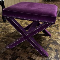 Red Velvet with Silver Nailhead Trim X-Ottoman Stool