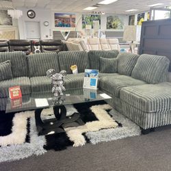 Plush Fabric L-shaped Sectional Couch For Sale W/ Built-in Cup Holders ( Summer Furniture Blowout)