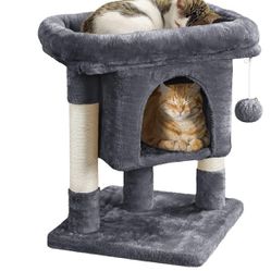 23.5in Cat Tree Tower, Cat Condo with Sisal-Covered Scratching Posts, Cat House Activity Center Furniture for Kittens, Cats and Pets - Dark Gray