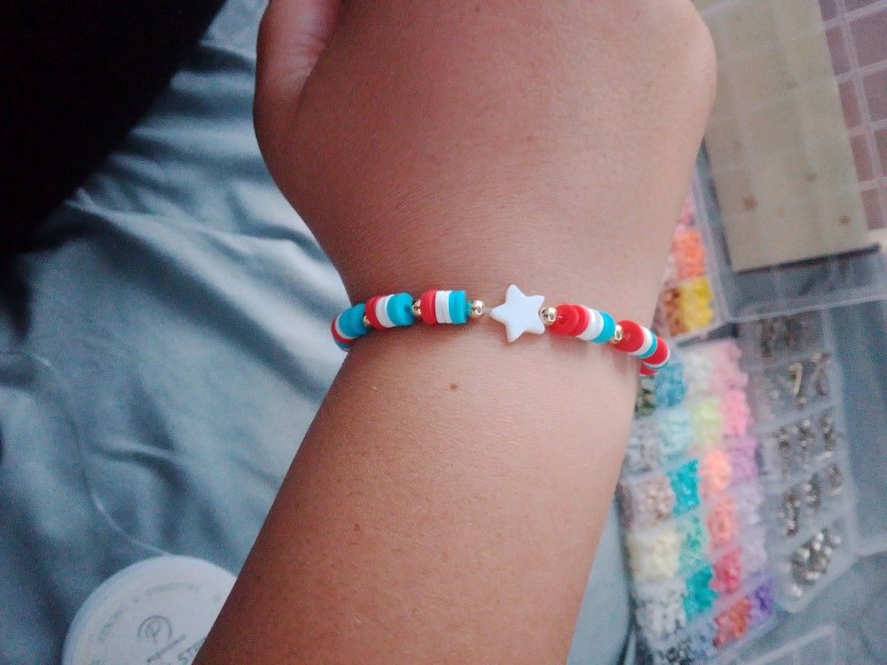 Red White And Blue Bracelet And Keychain 