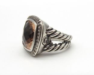 David Yurman 925 Sterling Silver Citrine Diamond Pavé albion ring size 6 17mm