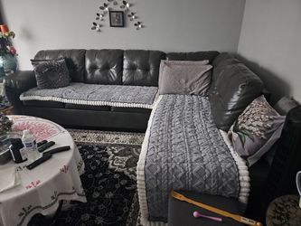 Living room sectional sofa leather look L shape