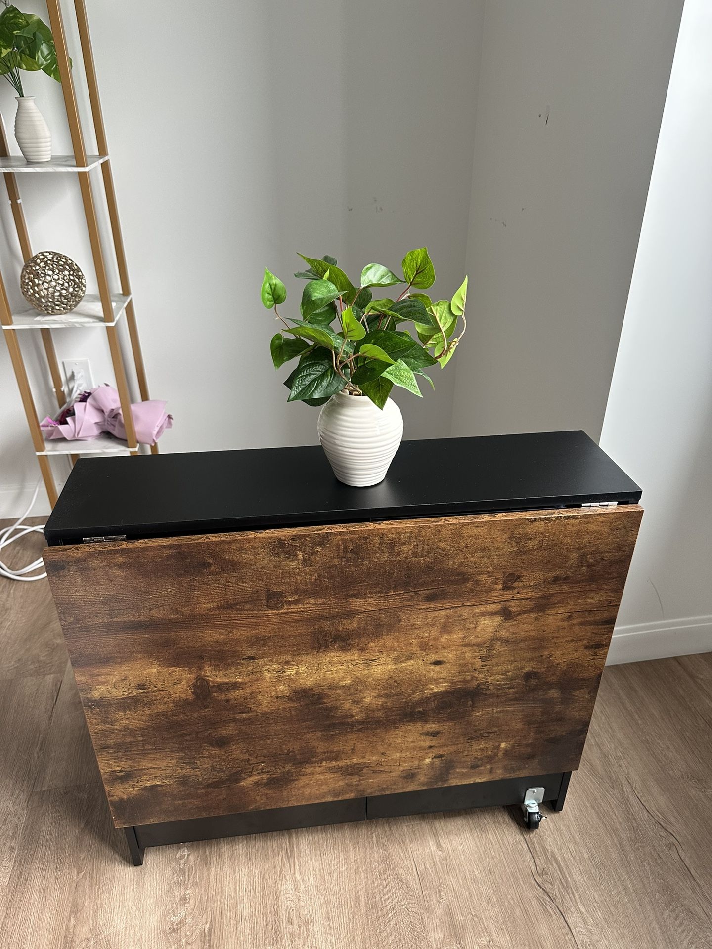 Convertible Entryway Table / Drop Leaf Console Table – Wood & Black Finish