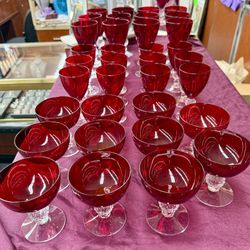 Morgantown Glass Ruby Red Golf Ball Stemware Collection 34 Pieces Art Deco