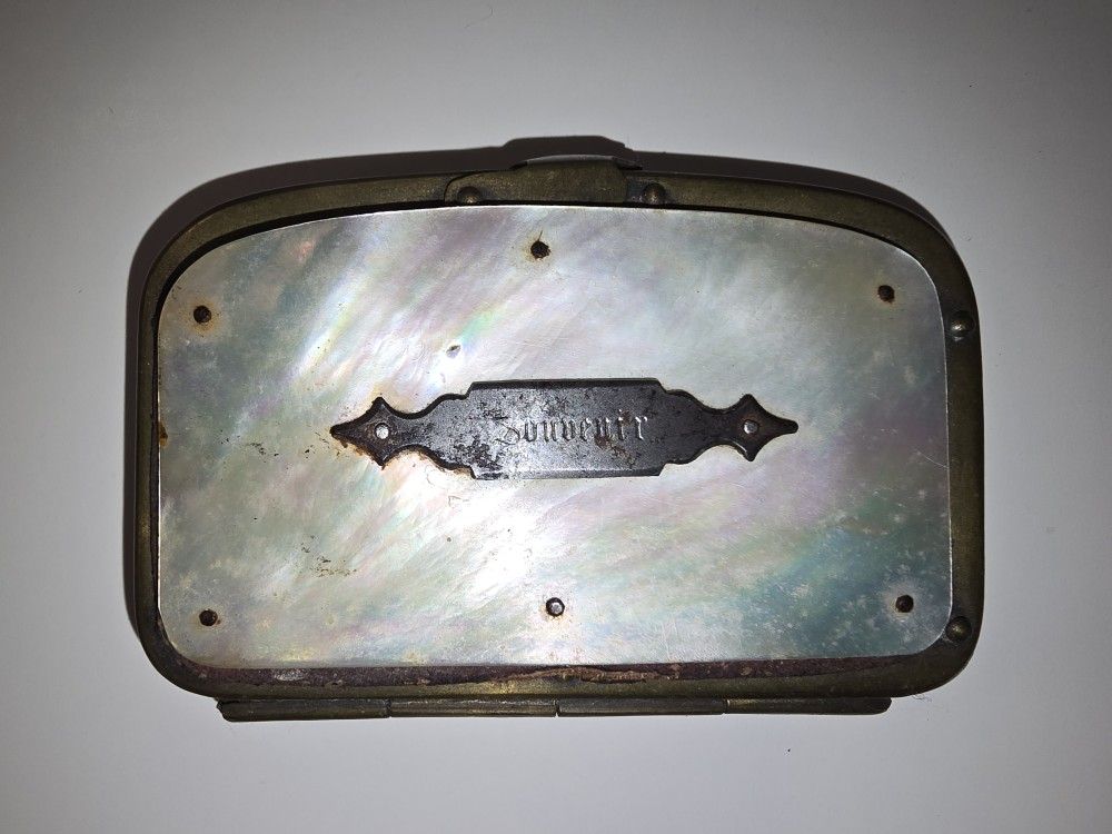 Antique Late 19th Century Mother Of Pearl Marked Souvenir Coin Purse