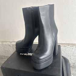 Black faux leather fashion nova Womens Boots 