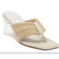 Miista Womens Carissa Sand Towel Beige Thong Clear Heel Sandal Size 38 RARE NIB
