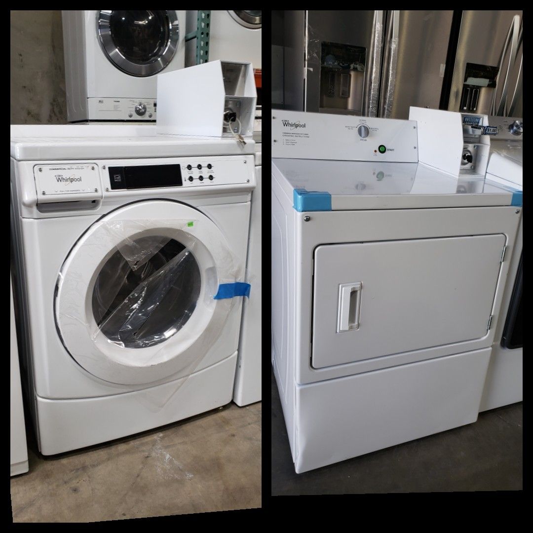 BRAND NEW !! WHIRLPOOL 2019 COMMERCIAL COIN OPERATED WASHER AND GAS DRYER SET