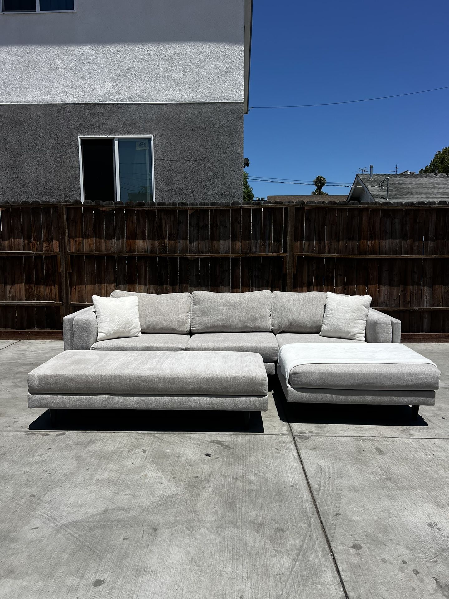 Grey Aries Seal Sofa Sectional W/ Ottoman 