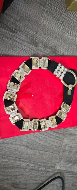 Black Elastic Belt with Crystal Embellishments