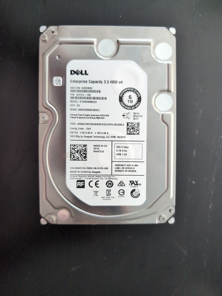 Dell Enterprise 3.5" HDD 6TB 7.2k RPM SAS Drive