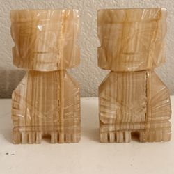 Mid Century Onyx Stone Moai Bookends | Heavy Vintage Decor Pair