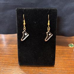 New Cute Gold Tone Black Sneakers Earrings Super Cute N Fun