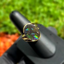 Jewelry Antique 18k solid yellow gold boulder opal ring sz 9.00
