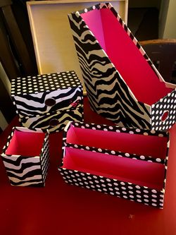 Zebra & Polka Dot Desk Organizer Set