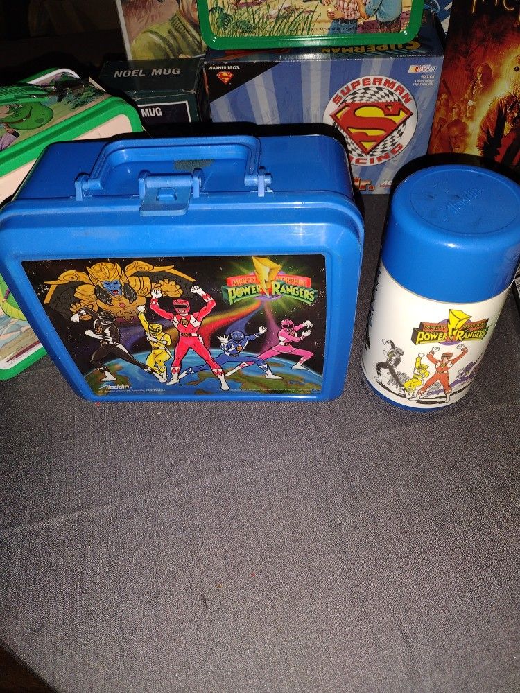Vintage 1993 Power Rangers Plastic Lunchbox With Thermos