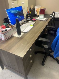Grey desk and chair