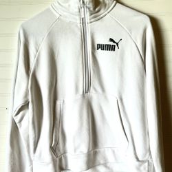 Puma Size M, Womens White Crop Sweater With 3/4 Collar Zip 