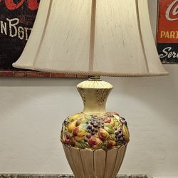 1950's Capodimonte Italy Porcelain Painted Fruit Footed Table Lamp with Shade