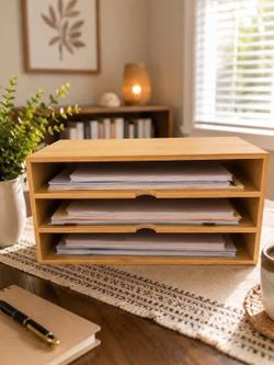 $15 FIRM! Bamboo 3-Tier Desktop Paper Organizer- brand new! Never used! Retails for $29.99