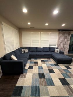 Large Navy Blue U-Shaped Sectional Sofa