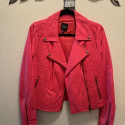 Reddish orange leather jacket