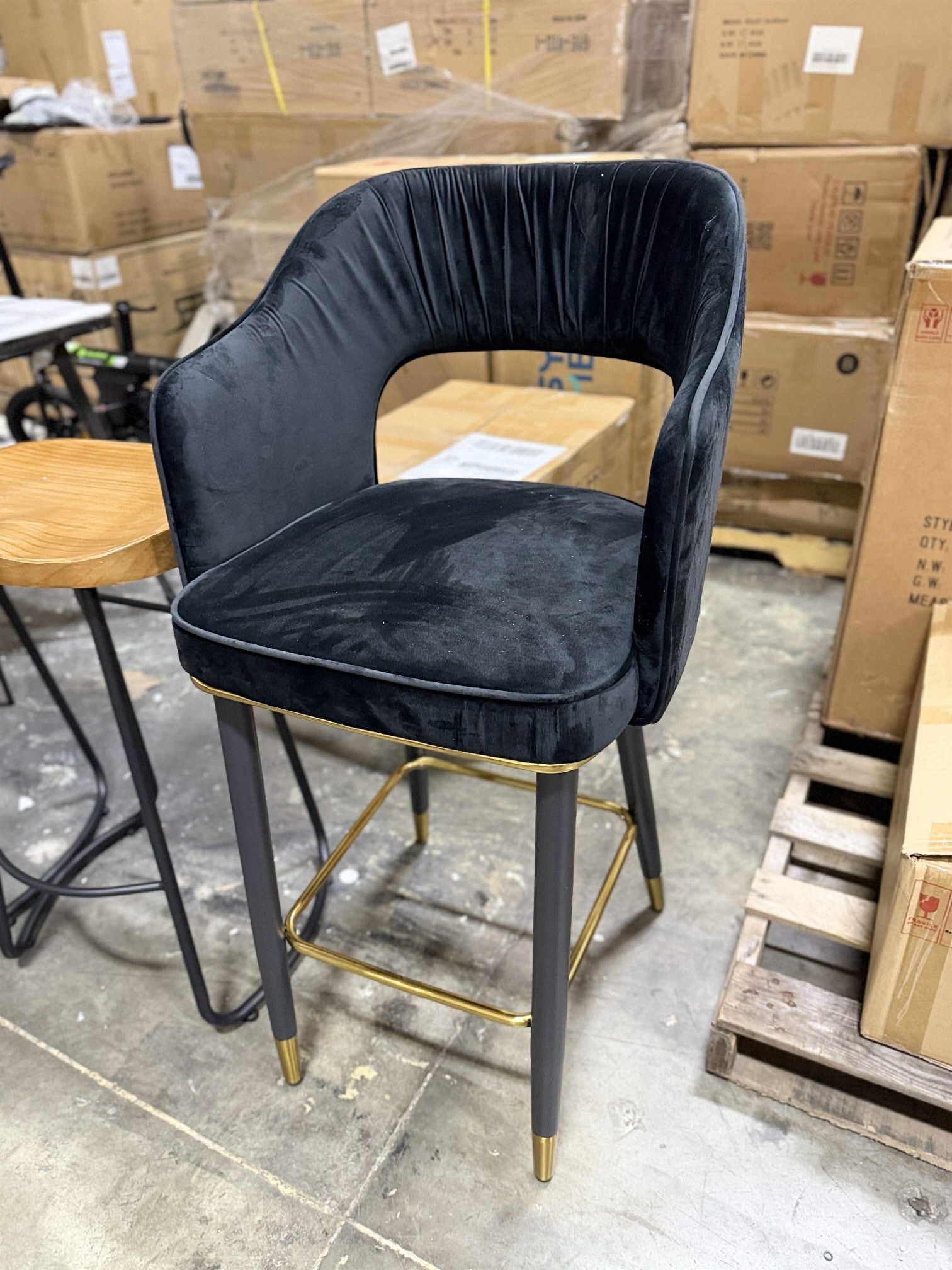 Velvet Barstools with Upholstery,Counter Stools,Barstool with Back Black & Gold Metal Legs Modern Square-Seat Stools for Kitchen Island & Home Bar, 1