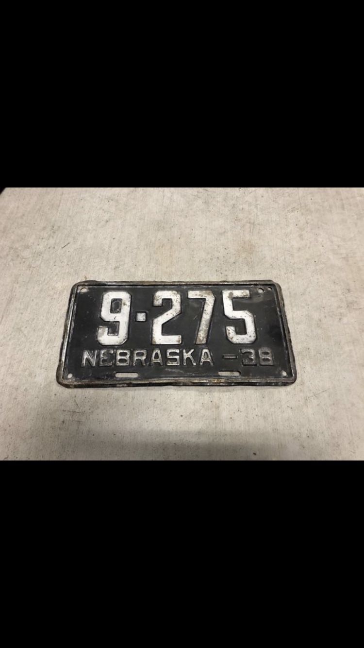 1938 Antique Nebraska license plate 9-275