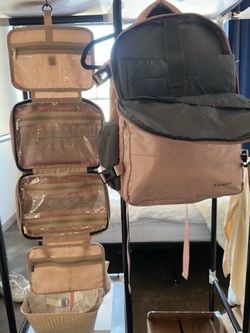 Aesthetic Blush Pink Travel Set: Taygeer Laptop Backpack + Bagsmart Hanging Toiletry Ba