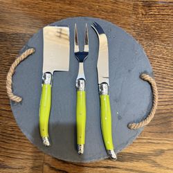 Slate Cheese Board & 3-Piece Cheese Knife Set – Round Serving Platter