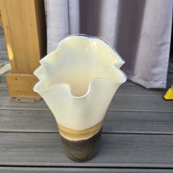 Vintage Handmade Josefina Krosno Cream Brown Beige Large Glass Handkerchief Flower Vase 10" x 10" x 15"H
