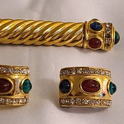 Givenchy Goldtone Gripoix Glass Cabochons Jewels of India Earrings Brooch Parure