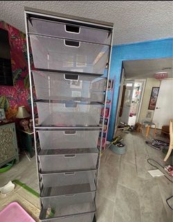 Discontinued: 6 foot rolling metal dresser, drawers, storage cart. Container store.