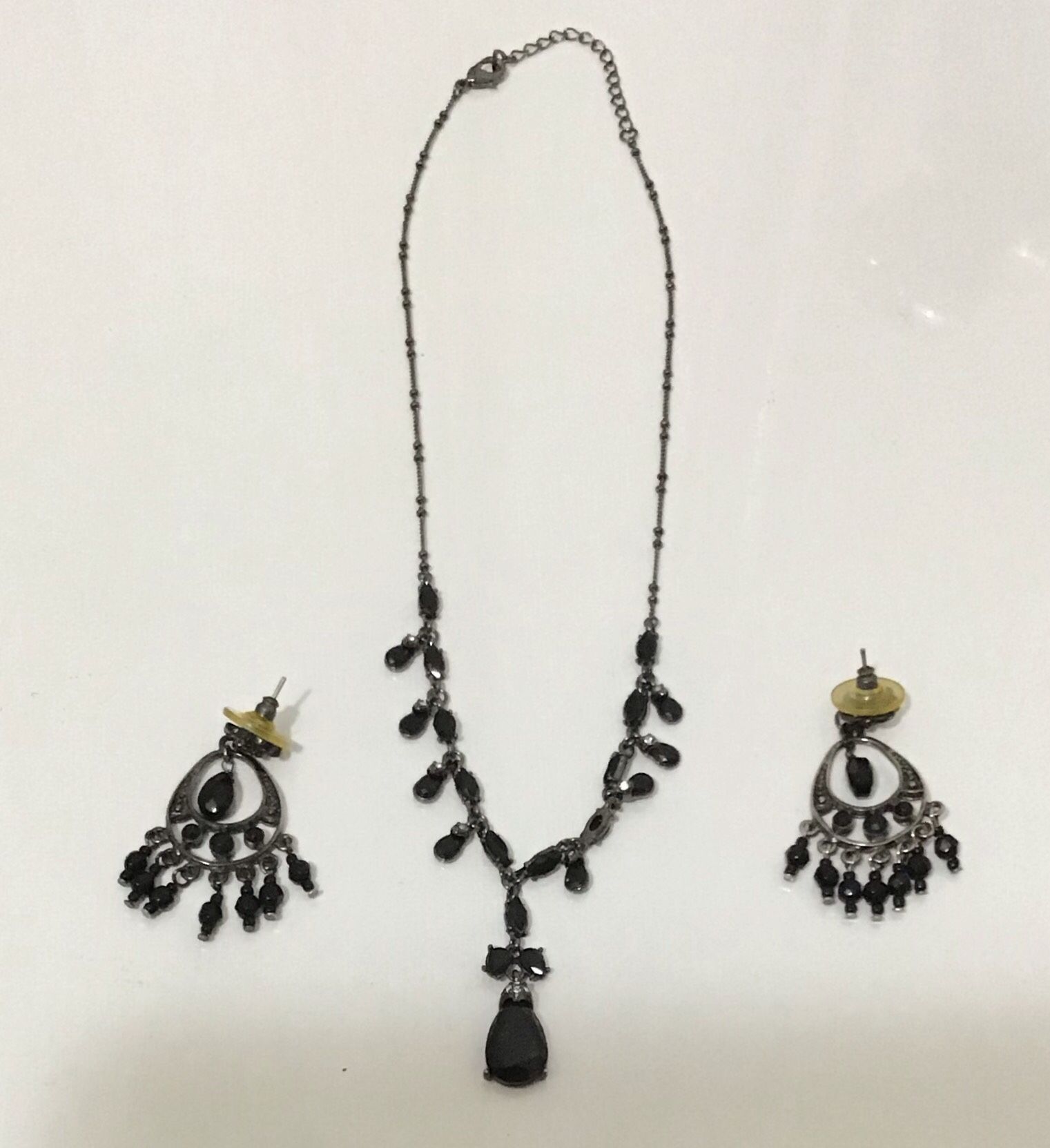 Vintage 1980’s Black & Silver Necklace with Matching Earrings 