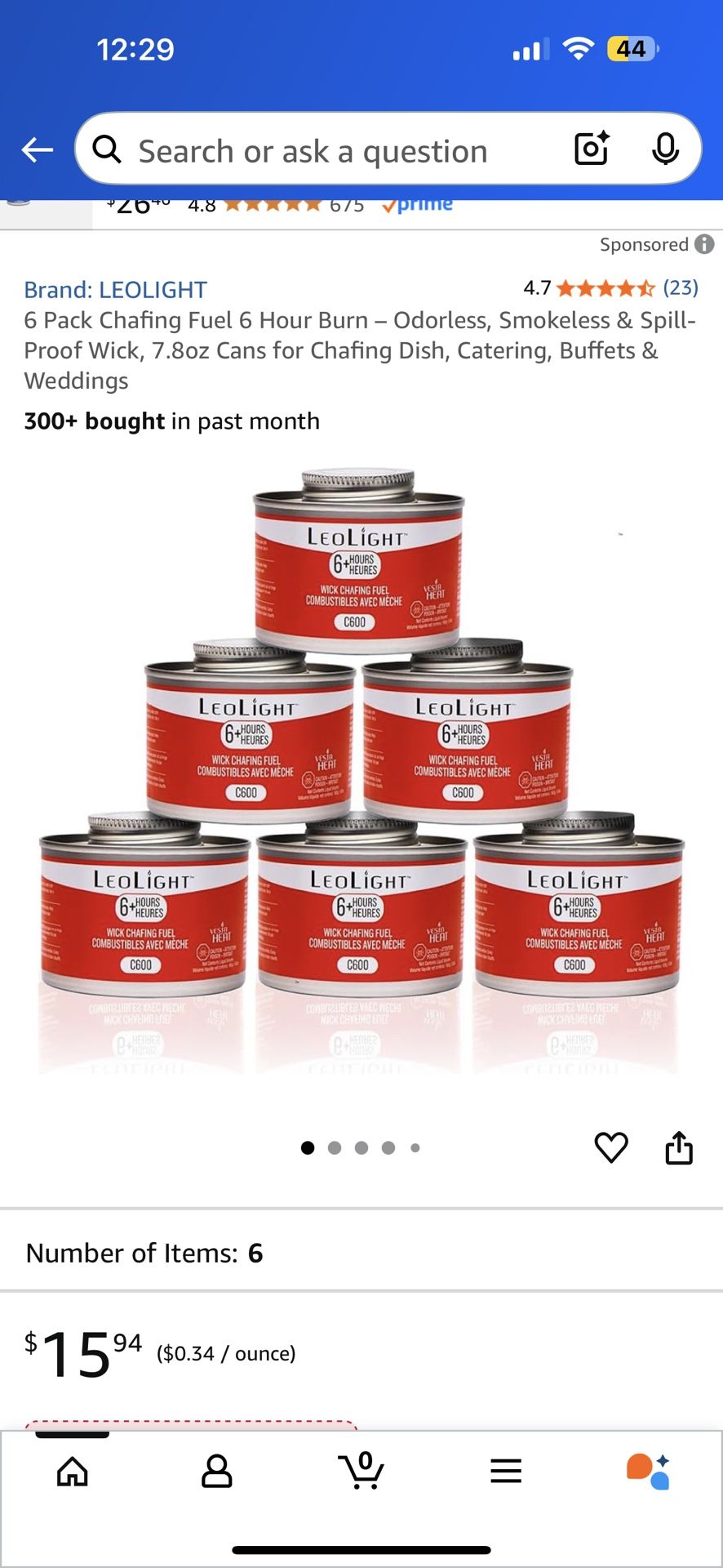 Chafing Fuel 6 Pack 6 Hours Burning