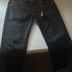 black purple jeans black tag
