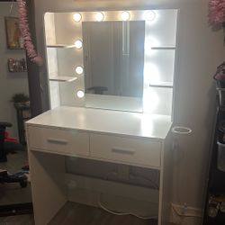  White Vanity Desk w/ Lights & Storage