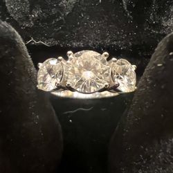 Forever Flawless For Her Ring 3 Stone Anniversary Ring  Certified VVS1 Moissanite Sterling Silver Size 7  Ring