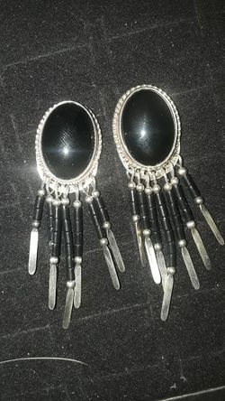 Genuine Sterling Silver 925 Black Onyx Tribal Native American Mexico Earrings