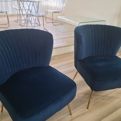 Accent Chairs Modern, Ellegant Style, Velvet Navy Blue, Gold Legs, Barely Use, Like New