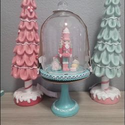 Pastel Toy Soldier / Nutcracker in Cloche w/ gingerbread house & macaroon