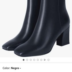 womens square toe ankle boots block side zip high heeled short boots