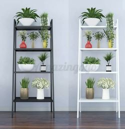 57'' 4-Tier Metal Ladder Bookcase Shelf Storage Rack Shelves Plant Stand Leaning