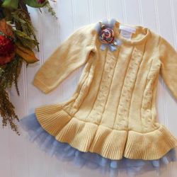 Bonnie Baby girls 18M yellow cable knit sweater dress