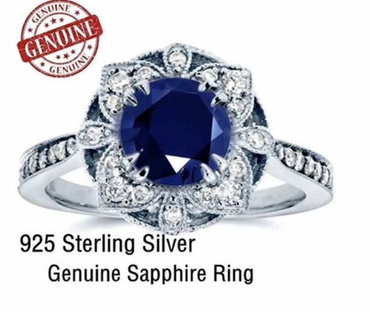 925 Sterling Silver Genuine Sapphire Ring
