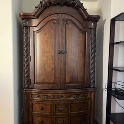 Wood 2-Door 3-Drawer Bedroom Armoire Closet, TV Chest