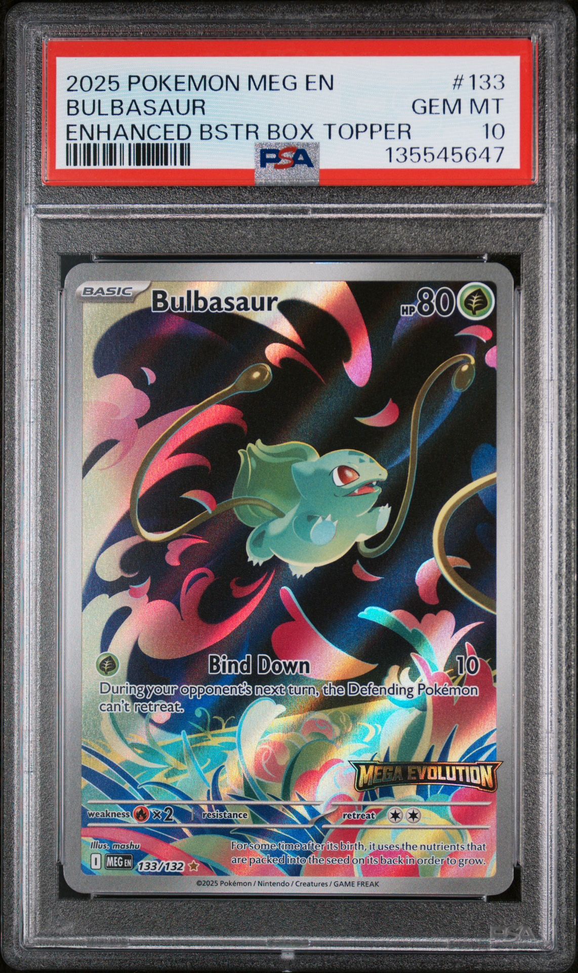 PSA 10 BULBASAUR 133 POKEMON MEGA ENHANCED BSTR BOX TOPPER