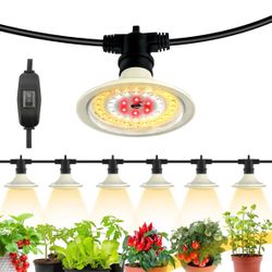Outdoor LED Grow Lights, Waterproof String Grow Light, Full Spectrum Plant Growing Lights with 22Ft Adjustable Cord 6 Lights New